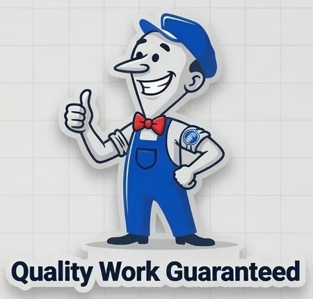 Mitch the plumber mascot giving a thumbs up — Quality Work Guaranteed