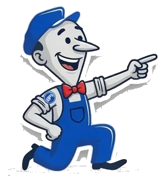 Mitch the plumber pointing to the Mitchell Plumbing & Heating company timeline