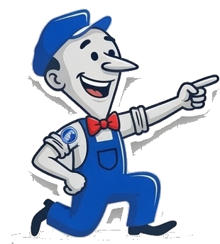 Mitch the plumber pointing to the Mitchell Plumbing & Heating company timeline